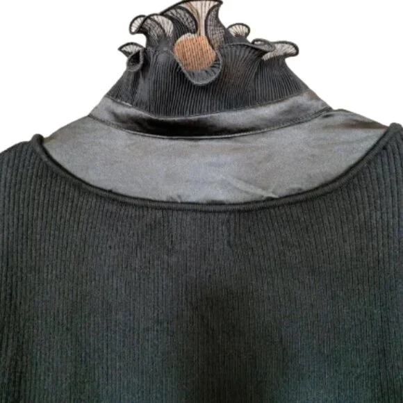 57 Collection Women's Ribbed Sweater With Ruffle and Silk Front Panel - Picture 3 of 10